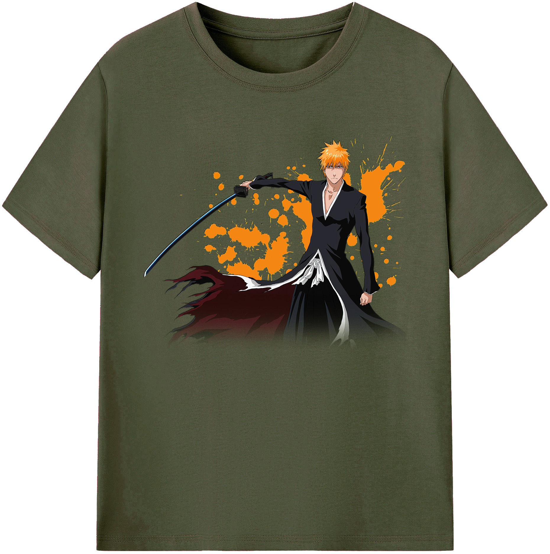 （画像用） ブリーチ 黒崎一護（くろさき いちご）BLEACH Kurosaki Ichigo 綿100％ メンズ半袖Tシャツ｜肌触りやわらか＆通気性